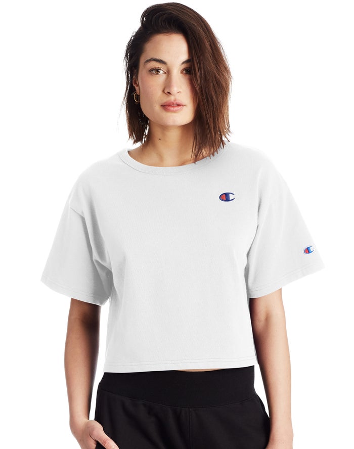 Champion Womens T-Shirt NZ - Heritage Cropped C Logo White ( 6791-WVIDR )